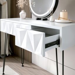 CARME HOME Claudia White 3 Drawers Dressing Table with Black hairpin legs - thumbnail 2
