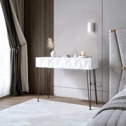 Claudia White 3 Drawers Dressing Table with Black hairpin legs