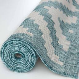 THE RUGS Outdoor Indoor Aqua Ivory Geometric Diamond Rug Weather Resistant - Size: 80 cm x 150 cm - thumbnail 6