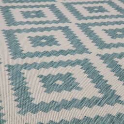 THE RUGS Outdoor Indoor Aqua Ivory Geometric Diamond Rug Weather Resistant - Size: 80 cm x 150 cm - thumbnail 3