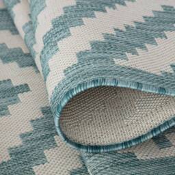 THE RUGS Outdoor Indoor Aqua Ivory Geometric Diamond Rug Weather Resistant - Size: 80 cm x 150 cm - thumbnail 4