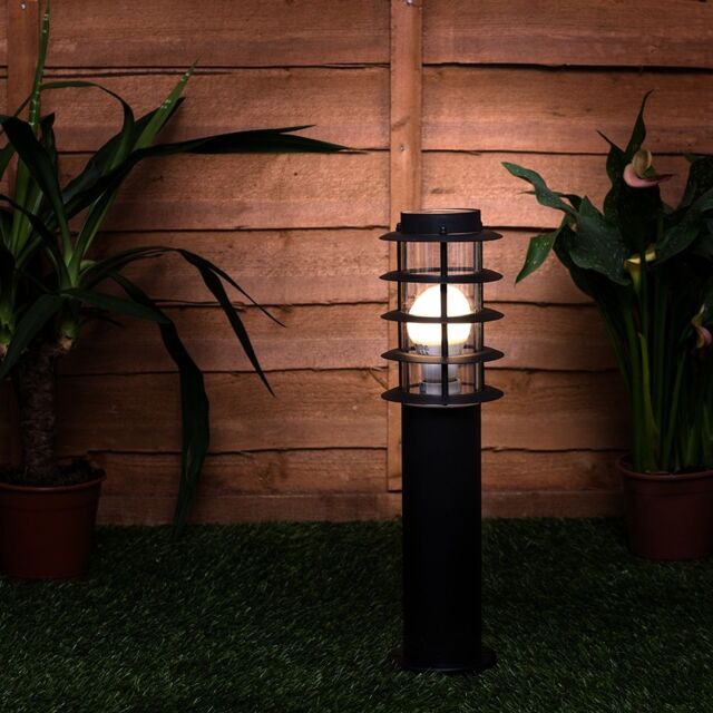 ValueLights Wharf Pack of 4 Black Stainless Steel Outdoor 450mm Ground Post Bollard Lights with LED Bulbs - image 1