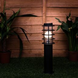 ValueLights Wharf Pack of 4 Black Stainless Steel Outdoor 450mm Ground Post Bollard Lights with LED Bulbs