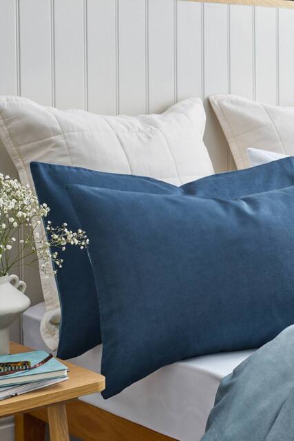 CHRISTY 'Relaxed Linen' Washed Finish Reversible Standard Pillowcase Pair in Blue - image 1