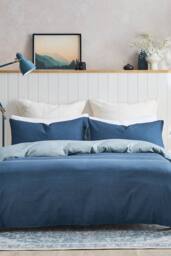 CHRISTY 'Relaxed Linen' Washed Finish Reversible Standard Pillowcase Pair in Blue - thumbnail 4