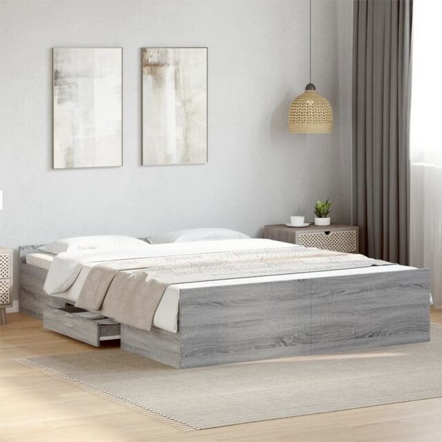 Berkfield Home Bed Frame with Drawers without Mattress Grey Sonoma 160x200 cm - image 1
