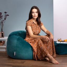 icon Kingston Classic Velvet Bean Bag Chair Ochre Yellow Bean Bags in Teal - thumbnail 3