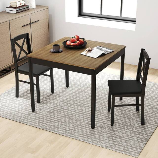 Costway 3PCS Dining Table & Chairs Set Kitchen Table w/2 Upholstered Chairs in Brown - image 1
