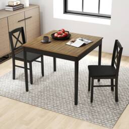 Costway 3PCS Dining Table & Chairs Set Kitchen Table w/2 Upholstered Chairs in Brown - thumbnail 1