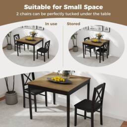 Costway 3PCS Dining Table & Chairs Set Kitchen Table w/2 Upholstered Chairs in Brown - thumbnail 7