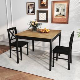 Costway 3PCS Dining Table & Chairs Set Kitchen Table w/2 Upholstered Chairs in Brown - thumbnail 5