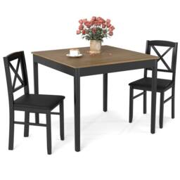 Costway 3PCS Dining Table & Chairs Set Kitchen Table w/2 Upholstered Chairs in Brown - thumbnail 2