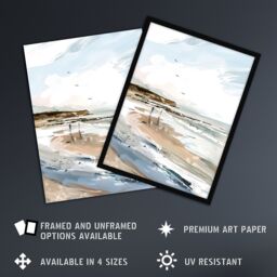 "Artery8 Filey Beach Watercolour Coastal Landscape England Wall Art Print in Beige - Size: W24"" x H32""" - thumbnail 2