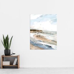 "Artery8 Filey Beach Watercolour Coastal Landscape England Wall Art Print in Beige - Size: W24"" x H32""" - thumbnail 4