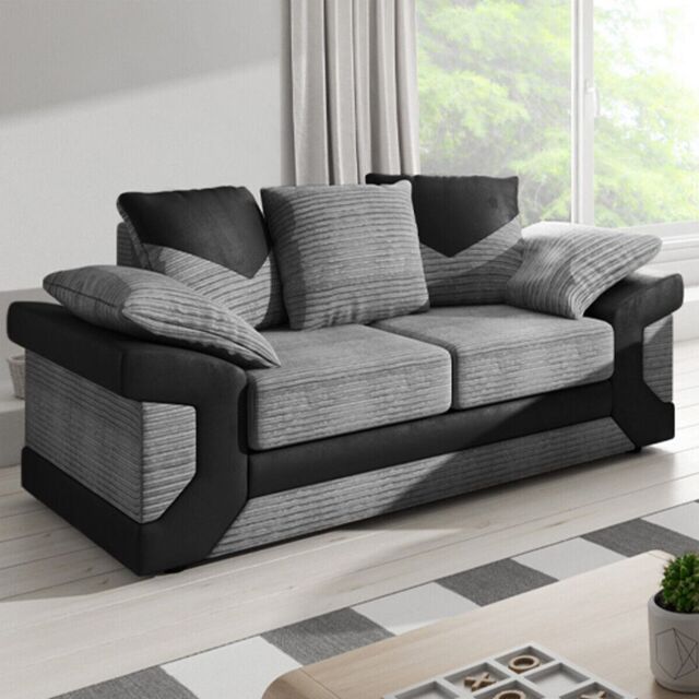 SquareBoxx Arlo Corded Fabric Sofa with Leather-Effect Arms 2 Seater in Grey - image 1