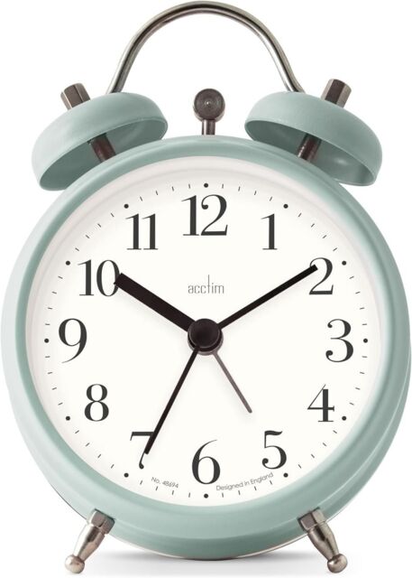 Acctim Shefford Compact Analogue Faux Bell Alarm Clock in Pale Green - image 1