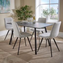 Home Source Dining Set 140cm Table 4 Boucle Beige Chairs Home Kitchen Metal Legs in Dark Grey - thumbnail 2