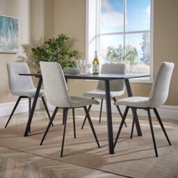 Home Source Dining Set 140cm Table 4 Boucle Beige Chairs Home Kitchen Metal Legs in Dark Grey - thumbnail 5