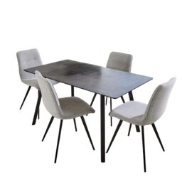Home Source Dining Set 140cm Table 4 Boucle Beige Chairs Home Kitchen Metal Legs in Dark Grey - thumbnail 4