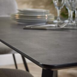 Home Source Dining Set 140cm Table 4 Boucle Beige Chairs Home Kitchen Metal Legs in Dark Grey - thumbnail 6