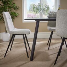 Home Source Dining Set 140cm Table 4 Boucle Beige Chairs Home Kitchen Metal Legs in Dark Grey - thumbnail 9