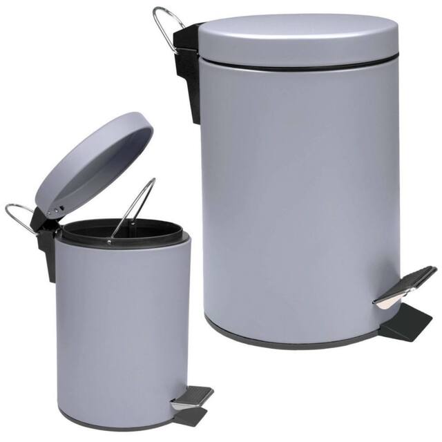 VOGREX 3 LITRE SMALL PEDAL BIN BATHROOM KITCHEN TOILET RUBBISH GREY - image 1