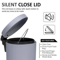 VOGREX 3 LITRE SMALL PEDAL BIN BATHROOM KITCHEN TOILET RUBBISH GREY - thumbnail 4