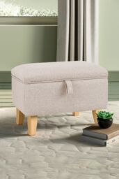 Living and Home Upholstered Storage Ottoman Footstool in Beige - thumbnail 1