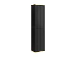 Vente-unique Fluted Wall-Hung Bathroom Tall Unit With Gold Trim - Black - H140 Cm - thumbnail 5