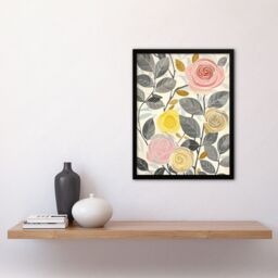 "Artery8 Rose Flowers Pink Yellow Grey Bright Design Framed Art Print - Size: W12"" x H16""" - thumbnail 4
