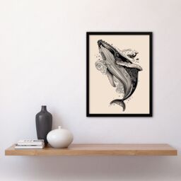 Artery8 Humpback Whale with Tribal Patterns Tattoo Style Framed Art Print in Beige - Size: A4 - thumbnail 4