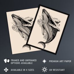 Artery8 Humpback Whale with Tribal Patterns Tattoo Style Framed Art Print in Beige - Size: A4 - thumbnail 2