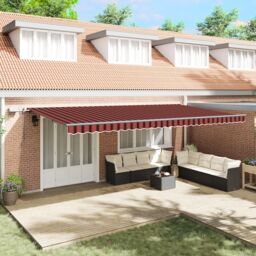 Berkfield Home Manual Retractable Awning with LED Orange & Brown 600x300 cm - thumbnail 1