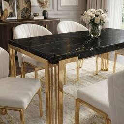 HOME LUXE INTERIOR Sorrento 180cm Black Marble Gold Leg Table & 6 Fabio Beige Chairs - thumbnail 6