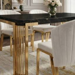 HOME LUXE INTERIOR Sorrento 180cm Black Marble Gold Leg Table & 6 Fabio Beige Chairs - thumbnail 7