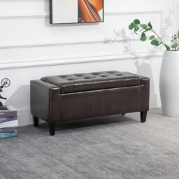 HOMCOM 40x90cm PU Leather Storage Ottoman Bench Wood Frame w/ Tufting Feet in Brown - Size: 40x90 cm