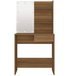 Berkfield Home Dressing Table with LED Brown Oak 74.5x40x141 cm - thumbnail 5