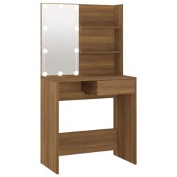 Berkfield Home Dressing Table with LED Brown Oak 74.5x40x141 cm - thumbnail 2