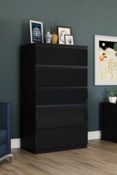 Home Discount Vida Designs Glinton 'HIGH GLOSS 5 Drawer Chest of Drawers' Storage Bedroom Furniture in Black - thumbnail 1