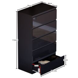 Home Discount Vida Designs Glinton 'HIGH GLOSS 5 Drawer Chest of Drawers' Storage Bedroom Furniture in Black - thumbnail 3