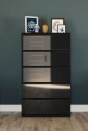 Home Discount Vida Designs Glinton 'HIGH GLOSS 5 Drawer Chest of Drawers' Storage Bedroom Furniture in Black - thumbnail 4