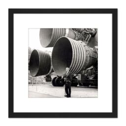Artery8 Space NASA Von Braun Saturn V F-1 Rocket Thrusters Photo 8X8 Inch Square Wooden Framed Wall Art Print Picture with Mount in Black - thumbnail 1