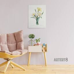 "Artery8 Daffodil Floral Illustration Redoute Vintage Canvas Wall Art in White - Size: W24"" x H32""" - thumbnail 3