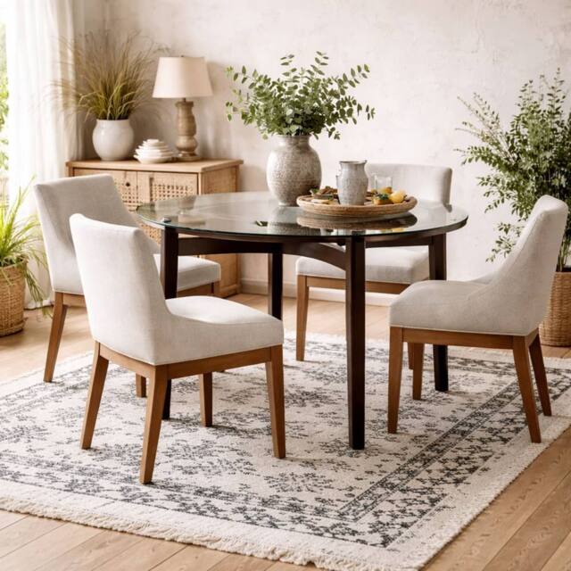 Wyld Haus Edenderry Clear Glass Top Dining Table Chocolate Wood Base 4 Seater - image 1