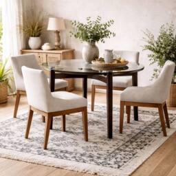 Wyld Haus Edenderry Clear Glass Top Dining Table Chocolate Wood Base 4 Seater - thumbnail 1
