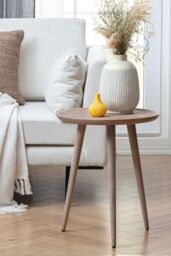 MH London Round Solid Mango Wood Tray Top Side Table, End Table - Electra in Light Grey