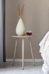 MH London 'Electra' Round Side Table Solid Wood Bedside Table for Living Room & Bedroom in Light Grey - thumbnail 2