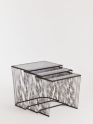 Orsina Set Of Three Grey Glass Top Black Side Table with Openwire Frame, Black Bedside Tables For Living Room - thumbnail 5