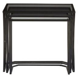 Orsina Set Of Three Grey Glass Top Black Side Table with Openwire Frame, Black Bedside Tables For Living Room - thumbnail 4