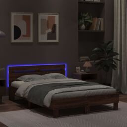 Berkfield Home Bed Frame with LED without Mattress Brown Oak 120x200 cm - Size: Small Double - thumbnail 4